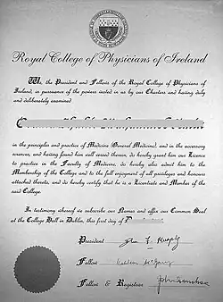 Membership diploma of the Royal College of Physicians of Ireland, MRCPI