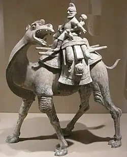 Camel with rider, earthenware, Tang dynasty