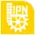 A simplified version of the National Polytechnic Institute emblem, represented by a half cogwheel, multiple squares setting up a building, and the acronym "IPN".