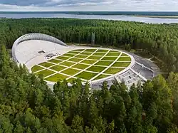 The Mežaparks Great Bandstand in Riga, Latvia, viewed from above