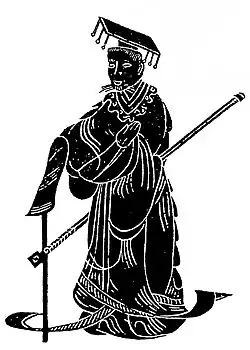Tracing of figure wearing mianfu in Yinan Tomb stone-relief in Shandong Province.