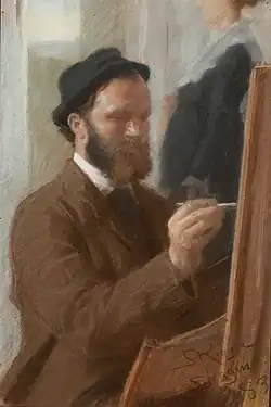 Krøyer's Michael Ancher Painting the Portrait of Anna, Standing at the Door (Anchers Hus)