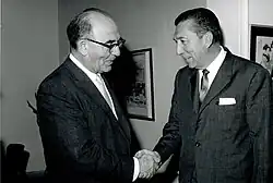 Former president Miguel Alemán Valdés meeting with Prime Minister Levi Eshkol, 1963.