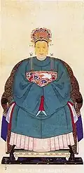 Portrait of noblewomen wearing round-collared Chang-ao with mandarin square