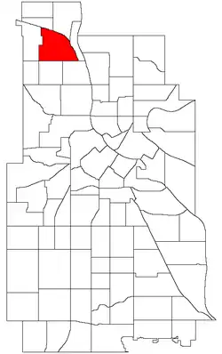 Location of Webber-Camden within the U.S. city of Minneapolis