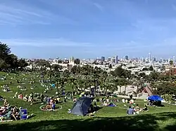 Dolores Park in September 2020 during the COVID-19 pandemic with circles for social distancing