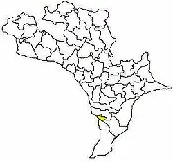 The Mopidevi mandal coloured in yellow on a map of the Krishna district of Andhra Pradesh