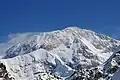 East peak of Kahiltna Peaks in lower left, with Denali centered