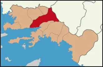 Map showing Menteşe District in Muğla Province