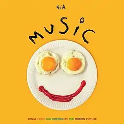 Graphic including a plate with two fried eggs for eyes and a ketchup mouth to create a smiley-face