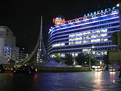 Hyperboloid metallic monument near Nagoya Station in Japan