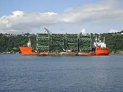 New bridge sections used in construction of the new span.