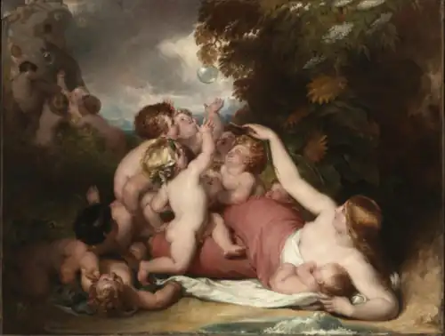 Nature Blowing Bubbles for Her Children by William Hilton