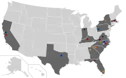 Location of teams in Atlantic Coast Conference
