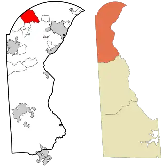 Location in New Castle County and the state of Delaware.