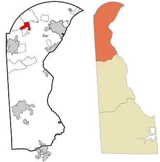 Location in New Castle County and the state of Delaware.