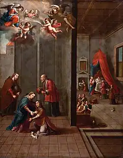 La Visitación y el Nacimiento de la Virgen, 1746, oil on copper, 106 x 84&nbsp;cm.