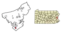 Location of Hellertown in Northampton County, Pennsylvania (left) and of Northampton County in Pennsylvania (right)