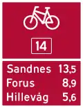 Distance sign for bicycle route