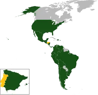 A coloured map of the countries of the Americas