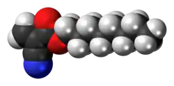 Space-filling model of the octyl cyanoacrylate molecule