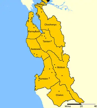 Map of the Costanoan languages and major villages.