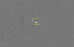 Opportunity landing site, parachute and backshell, as imaged by MRO (November 29, 2006)