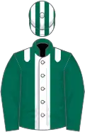 Dark green, white panel, white epaulets, white stripes on green cap