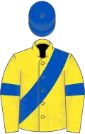 Yellow, royal blue sash, armlets and cap