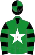 Green, white star, black and green hooped sleeves, black and green quartered cap