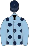 Light blue, dark blue spots on body, dark blue cap