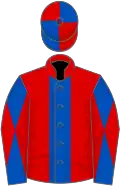 Red, royal blue stripe, royal blue and red diabolo on sleeves and quartered cap