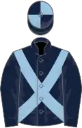 Dark blue, light blue cross-belts, quartered cap
