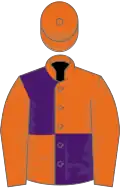 Orange and purple (quartered), orange sleeves and cap