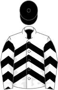 White, black chevrons, white sleeves, black chevrons, black cap