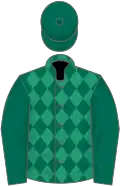 Dark green and emerald green diamonds, dark green sleeves and cap