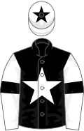 Black, white star and sleeves, black armlets, white cap, black star