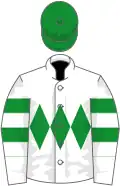 White, green triple diamond, two green armlets, green cap
