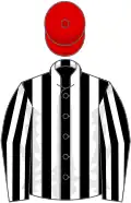 Black and white stripes, red cap