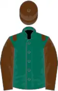Dark green, brown epaulets, sleeves and cap