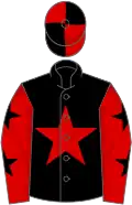Black, red star, red sleeves, black stars, quartered cap