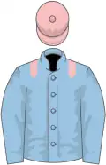 Light blue, pink epaulets and cap