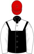 Black, white yoke and sleeves, red cap