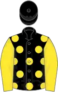 Black, yellow spots, yellow sleeves, black cap