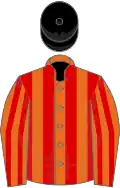 Orange and red stripes, black cap