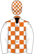 Orange and white check, white sleeves