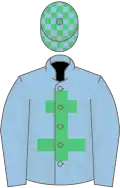 Light blue, emerald green cross of lorraine, check cap