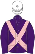Purple, pink cross-belts, white cap