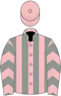 Pink and grey stripes, chevrons on sleeves, pink cap