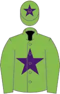 Light green, purple star and star on cap